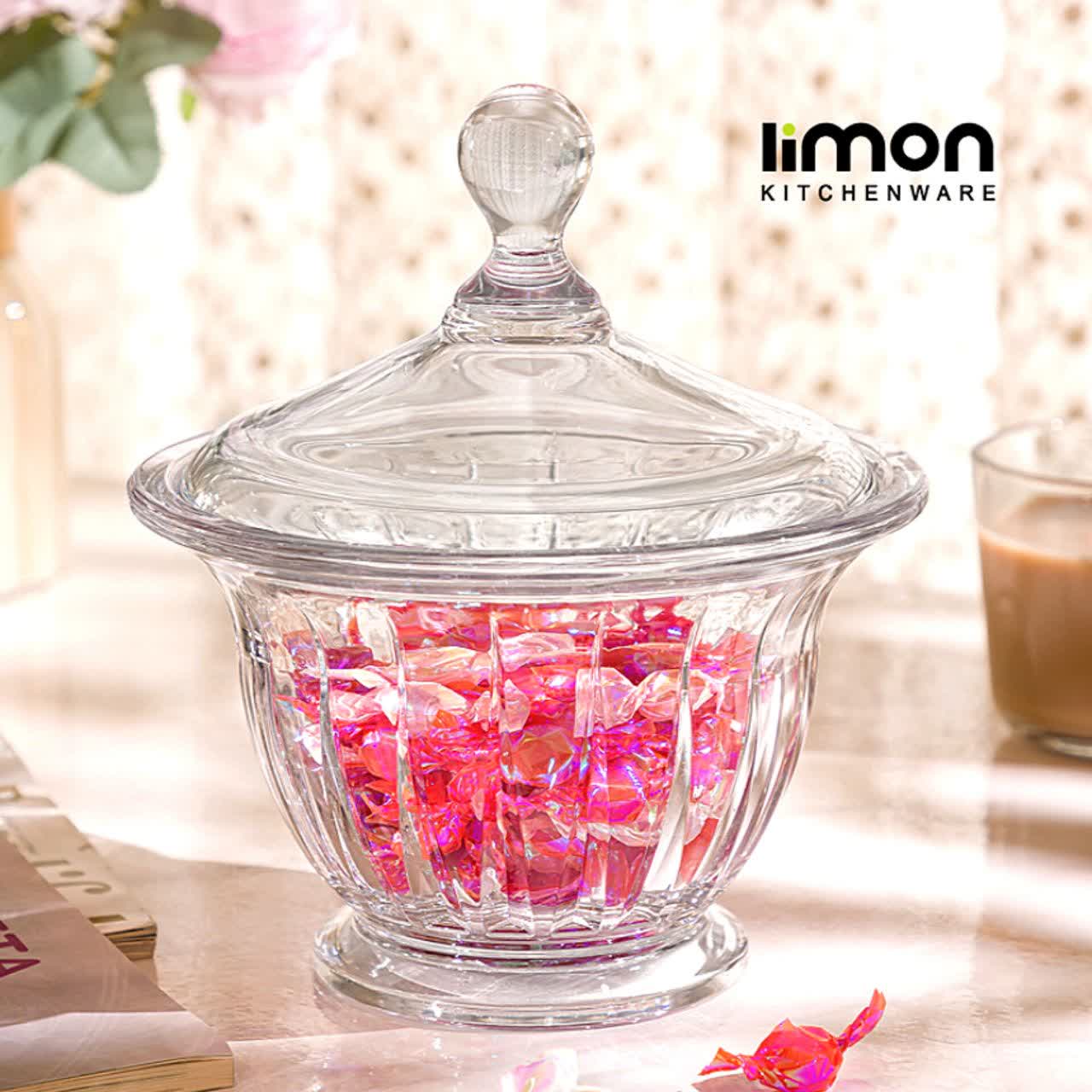 شکلات خوری گرد شیشه ای شیاردار لیمون